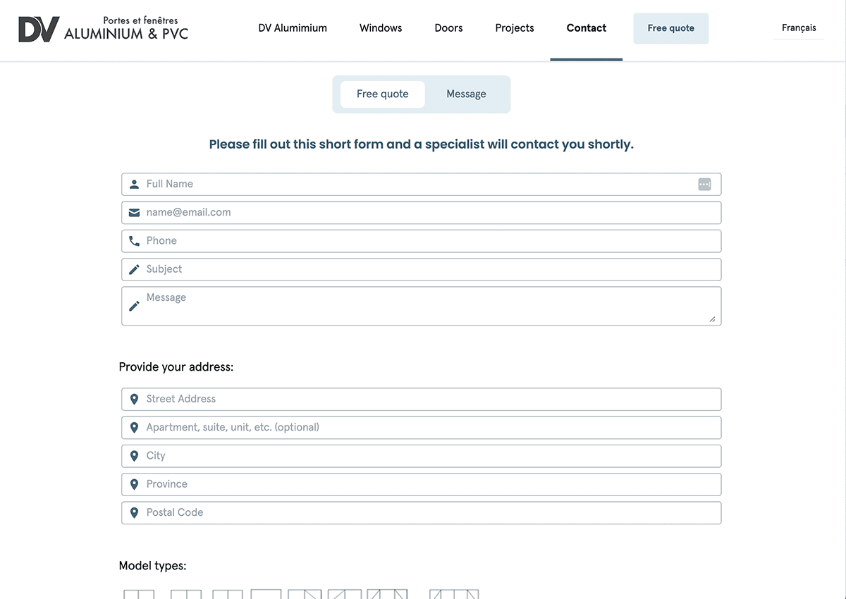 Website with online quote generator